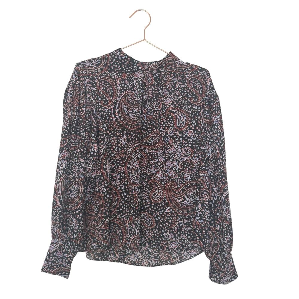 Banana Republic Black floral-Print Long Sleeve Blouse high neck